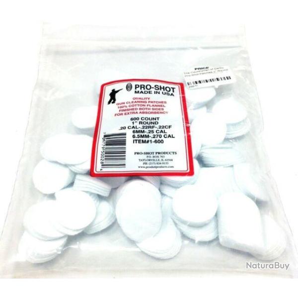 Pro-shot 600 chiffonnettes en coton 22 pour .17 .20 .22 .223 .25 Cal