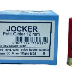 BOITE DE 25 CARTOUCHES JOCKER PETIT CALIBRE 10G BOURRE GRASSE CAL.12MM PLOMB