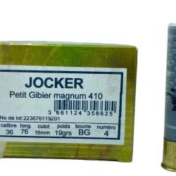 BOITE DE 25 CARTOUCHES JOCKER PETIT CALIBRE 19G BOURRE GRASSE CAL.410 76 PLOMB