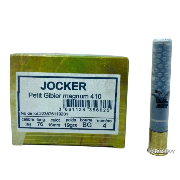 BOITE DE 25 CARTOUCHES JOCKER PETIT CALIBRE 19G BOURRE GRASSE CAL.410 76 PLOMB