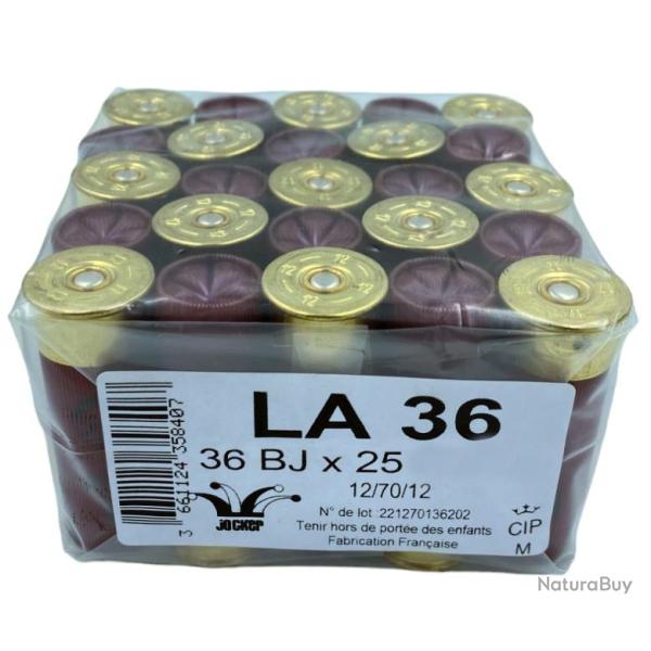 BOITE DE 25 CARTOUCHES JOCKER LA36 36G BOURRE JUPE CAL.12 70 PLOMB