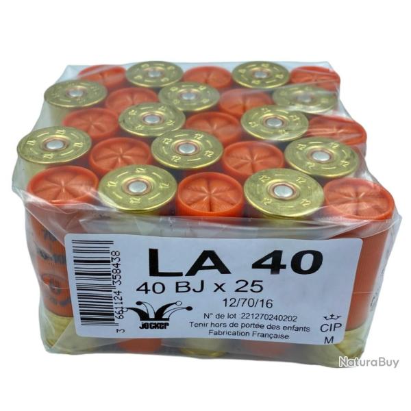 BOITE DE 25 CARTOUCHES JOCKER LA40 40G BOURRE JUPE CAL.12 70 PLOMB