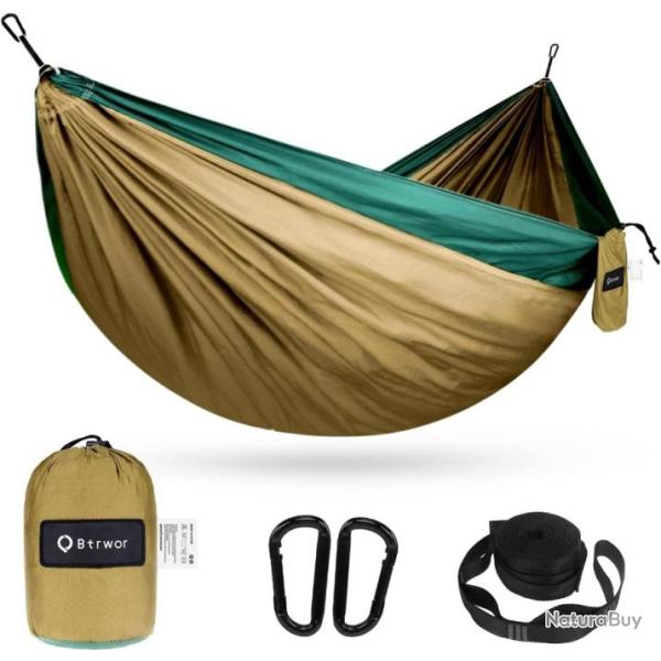 Hamac Ultra L�ger 270x140cm Nylon Parachute Capacit� Charge 300 kg Bivouac Randonn�e Camping Marron