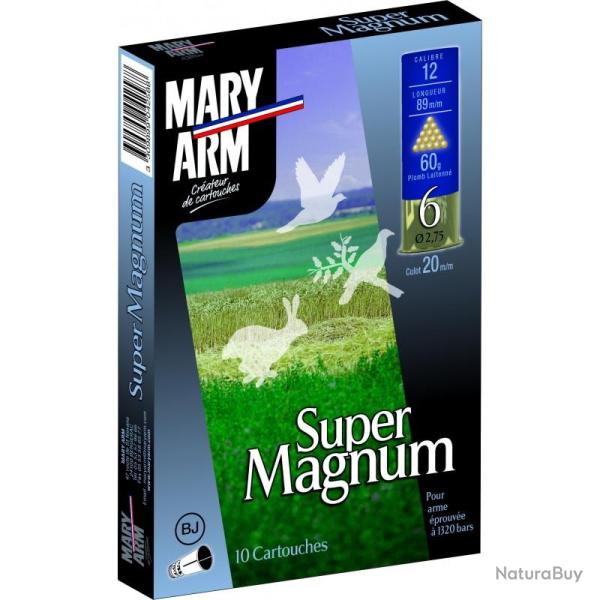 BOITE DE 10 CARTOUCHES MARY ARM SUPER MAGNUM 60G BOURRE JUPE CAL.12 89 PLOMB LAITONN�