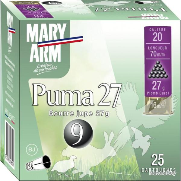 BOITE DE 25 CARTOUCHES MARY ARM PUMA 27G BOURRE JUPE CAL.20 70 PLOMB
