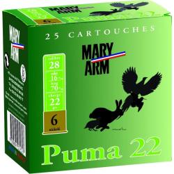 BOITE DE 25 CARTOUCHES MARY ARM PUMA 22G BOURRE JUPE CAL.28/70 PLOMB 7 1/2 NICKEL&Eacute;