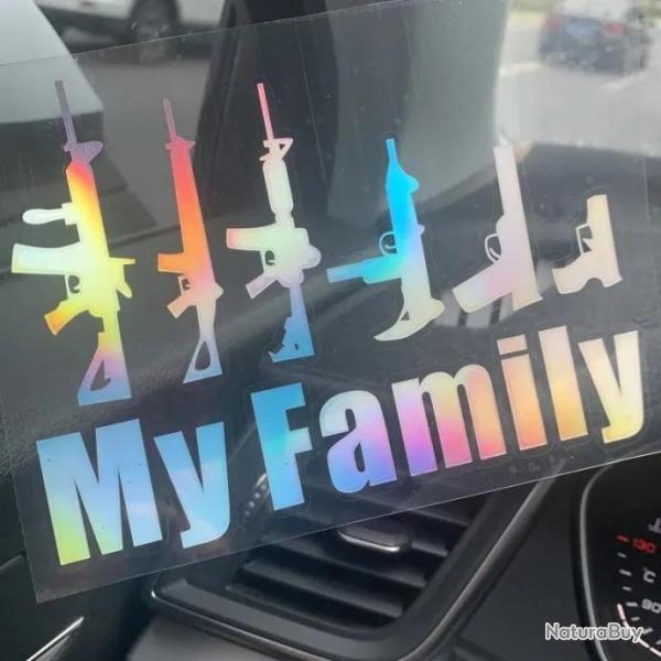 Autocollant armes ma famille ! - voiture et autres supports lisses avec feuille de transf�re