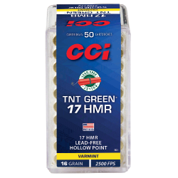 Balles CCI TNT Green - Cal. 17 HMR - Boite de 50 - Par 1 / 16 gr