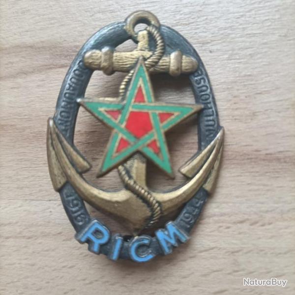 Insigne R�giment d Infanterie et de Chars de Marine, dos lisse. RICM 1916 - 1944 devis / Drago G1933