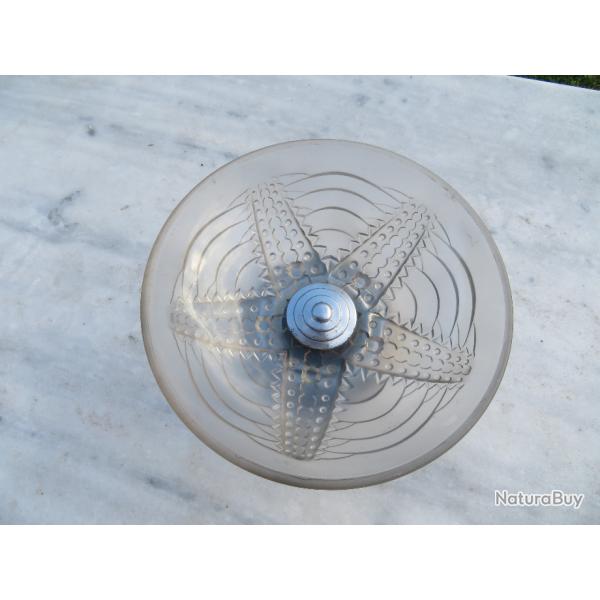 ART D�CO - Ancienne coupe ronde sur pi�douche en verre press� moul� � d�cor d'�toile de mer - FRANCE