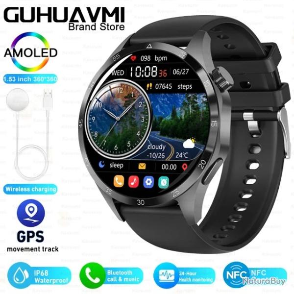 Montre GPS Connect�e GT4 Pro �tanche,�cran HD AMOLED,Bluetooth,Suivi Glyc�mie-Black LIVRAISON OFFERT