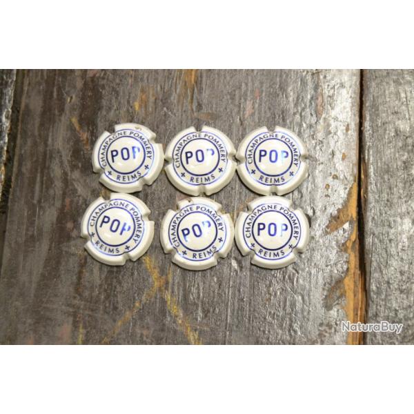 Lot x 6 capsules de champagne / plaque de muselet Champagne POP REIMS POMMERY - collection