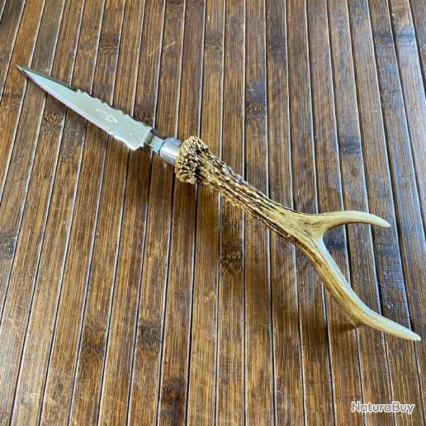 POIGNARD COUTEAU DAGUE LAME DE THIERS MANCHE EN V�RITABLE CORNE DE CHEVREUIL