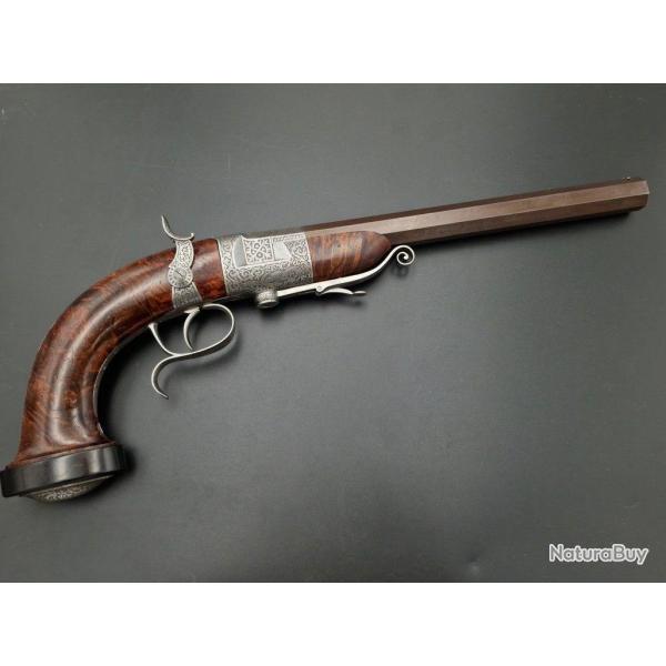 LUXUEUX PISTOLET DE TIR A SYSTEME BERINGER CALIBRE 11MM A BALLE PROPULSEE PAR BOULETTE DE FULMINATE 