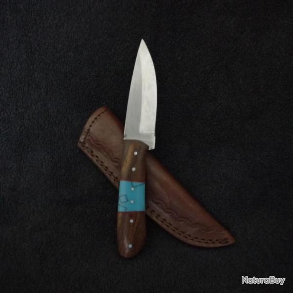 Couteau de chasse, acier inox, �tui en cuir, passant ceinture, plein manche