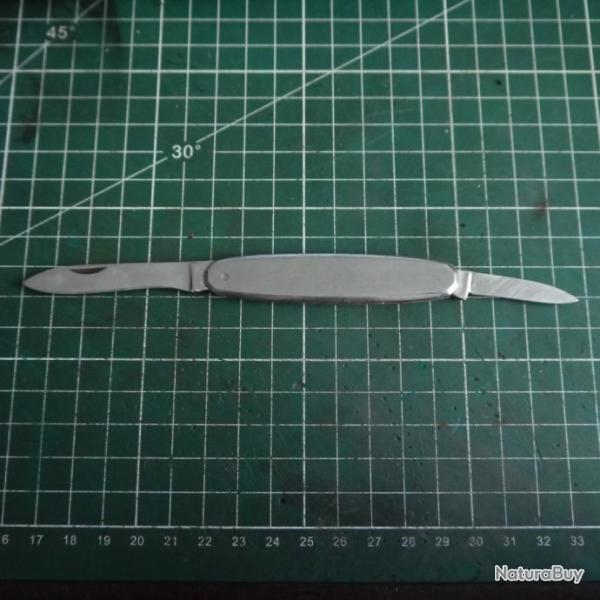 Ancien petit canif, acier inox, 2 lames, taille-plume, argent�