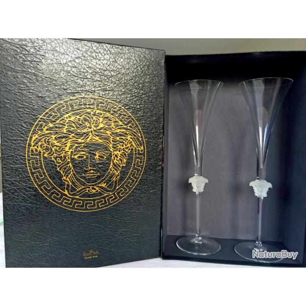 Flutes en cristal Versace coffret duo Medusa parfait �tat