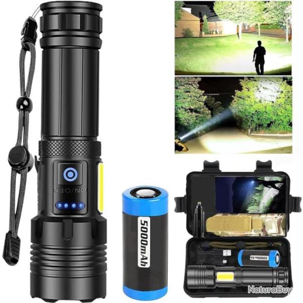 Lampe Torche Led 100000 Lumens Ultra Lumineuse Batterie 5000mAh �tanche Zoom P�che Camping Randonn�e
