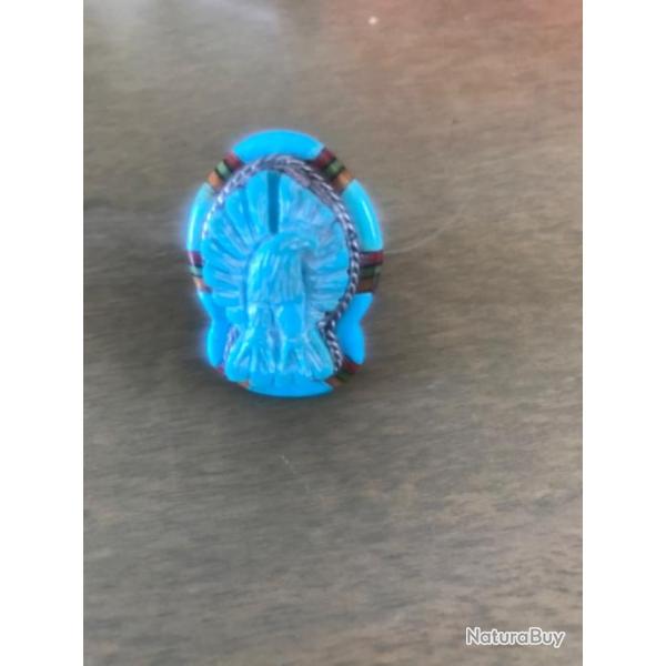 Bague homme aigle am�rindien sculpt� sur turquoise - argent sterling 925