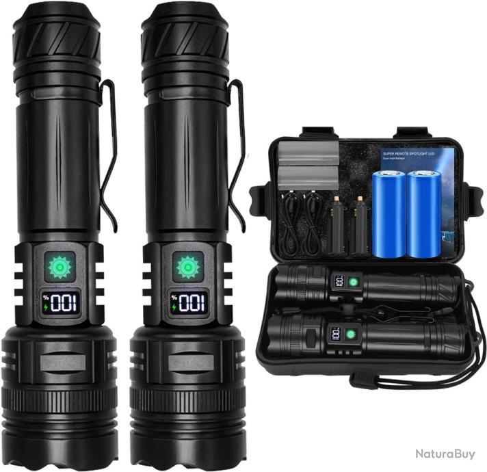 ASORT [3 km de tir extrêmement long] lampe torche led ultra puissante 30000 lumens, puissante, rechargeable, étanche IPX67, pour le camping, la randonnée, les urgences (1 batterie 26650