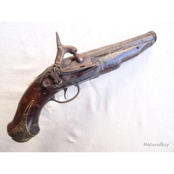 E27X lot pistolet a silex espagnol  Eibar circa 1800  , miquelet , poin�on en �cu