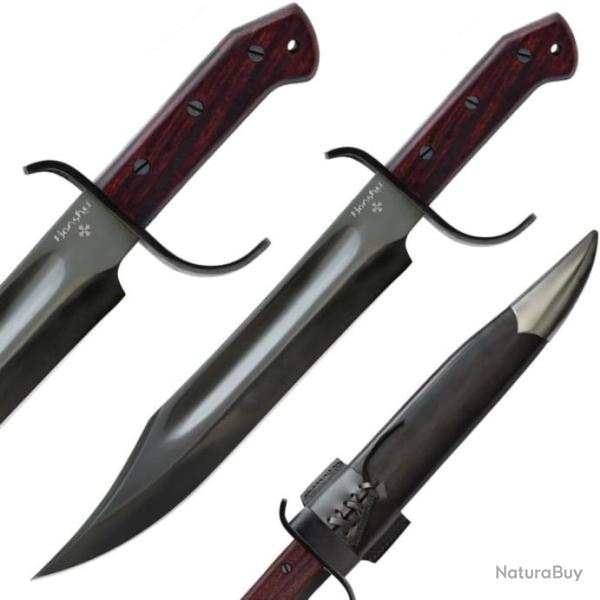 Couteau United Cutlery Honshu Pioneer Bowie Lame Acier Carbone 1075 Manche Bois Etui Cuir UC3545