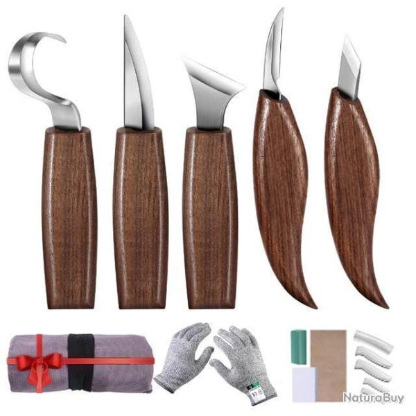 5 OUTILS BUSHCRAFT - SET COMPLET POUR BUSHCRAFT AVEC SAC DE TRANSPORT - LIVRAISON GRATUITE