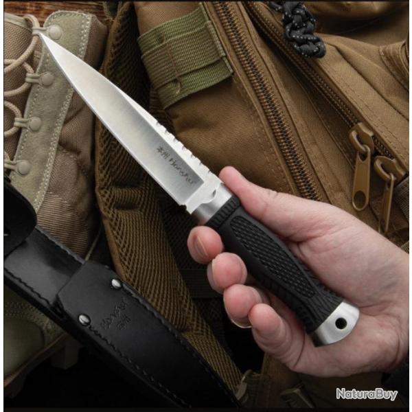 Couteau United Cutlery Honshu Sgian Dubh Lame Acier 7Cr13 Spear Point Manche TPR Etui Cuir UC3596