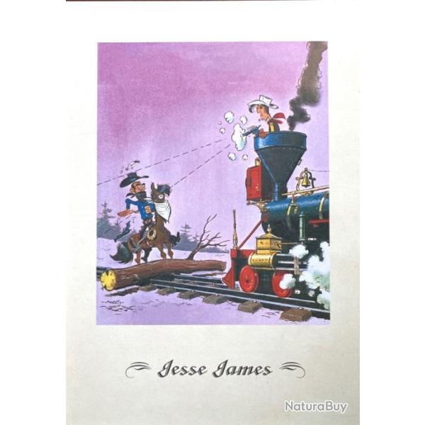 LUCKY LUKE  et Jesse James  WESTERN cow boy de l�gende  ex libris de MORRIS locomotive � vapeur RARE