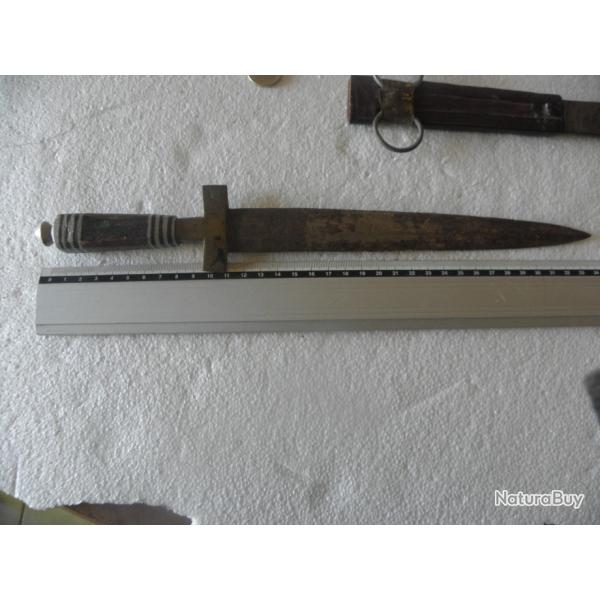 antique poignard couteau arabe laiton bois et acier damas lame 23 cm