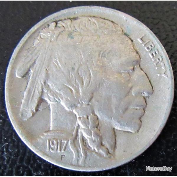 BISON des plaines et INDIEN SIOUX BUFFALO NICKEL 5 cents USA 1917 RARE WESTERN COW BOY l�gende