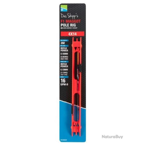 PRESTON LIGNE MONT�E DES SHIPP F1 MAGGOT POLE RIG 3m 0,13mm 4x14