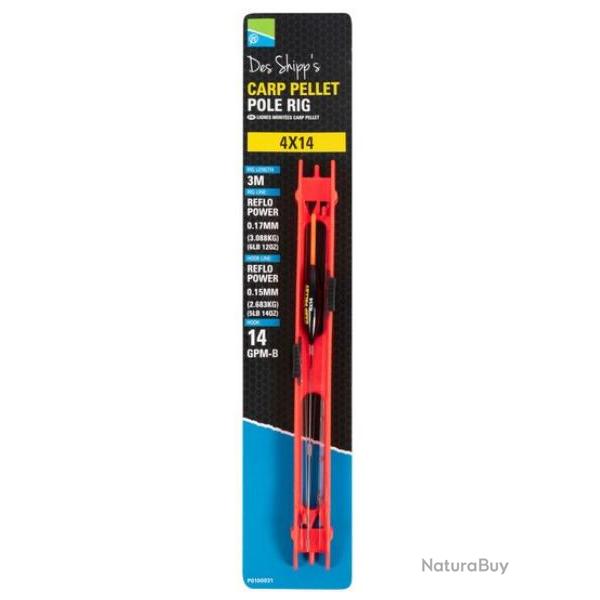 PRESTON LIGNE MONT�E DES SHIPP CARP PELLET POLE RIG 3m 0,15mm 4x16