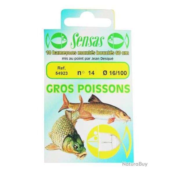 SENSAS BAS DE LIGNE HAME�ONS MONT�S GROS POISSONS SENSAS 0,14mm 16
