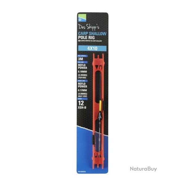 PRESTON LIGNE MONT�E CARP SHALLOW POLE RIG 3m 0,19mm 12 4x16