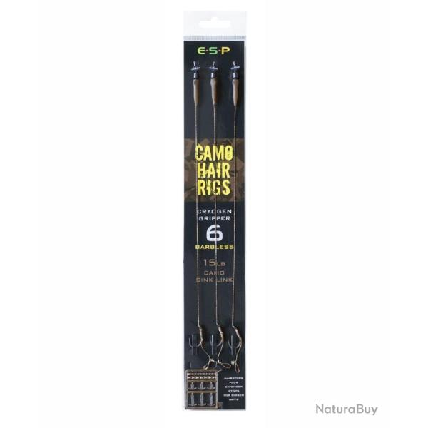 ESP BAS DE LIGNE CAMO HAIR RIG GRIPPER BARLESS ESP 6 20lb