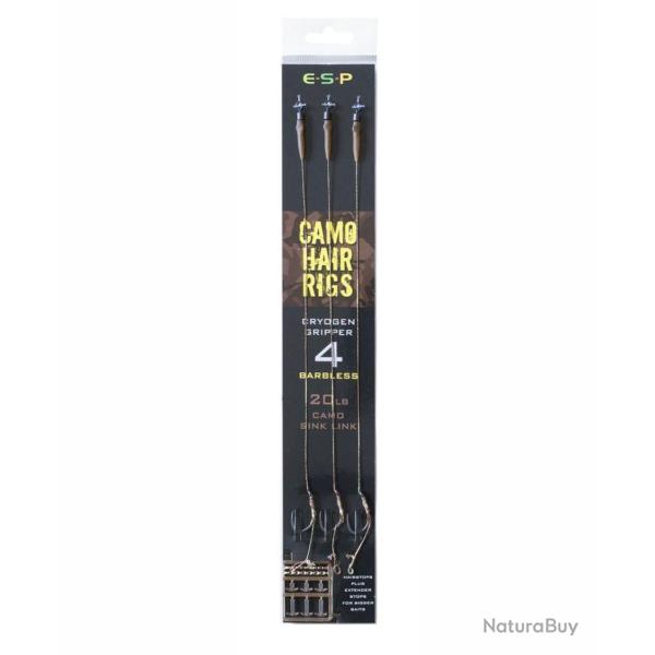 ESP BAS DE LIGNE CAMO HAIR RIG GRIPPER BARLESS ESP 4 20lb
