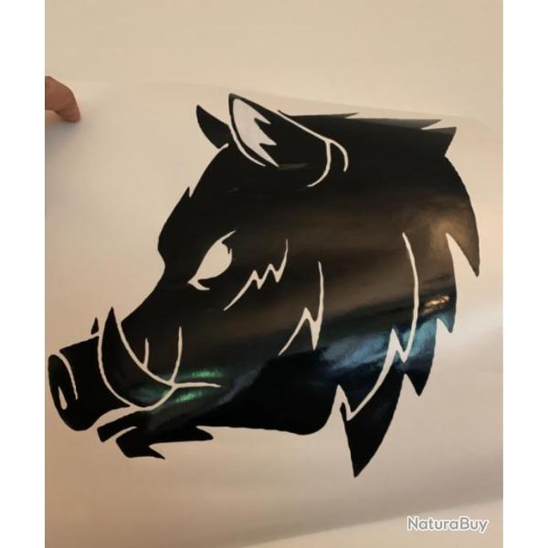 Autocollants sanglier d�co voiture camping car ou autres noir ou blanc ! Grand mod�le 30 cm !
