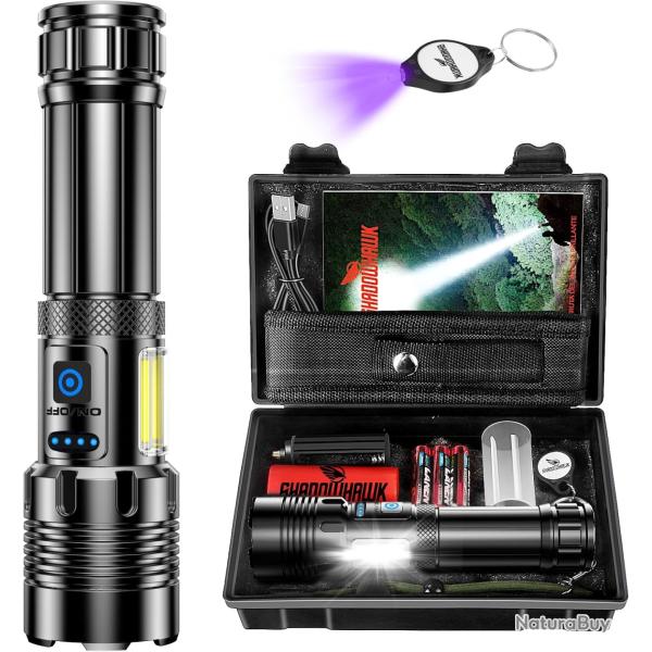 Lampe Torche LED 500000 Lumens 7 Modes �clairage A+++ Batterie 5000mAh �tanche IP67 Zoom