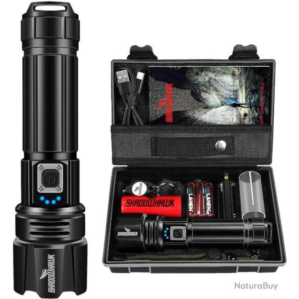 Lampe Torche LED 20000 Lumens 5 Modes �clairage A+++ Batterie �tanche IP67 Lampe Tactique Zoom