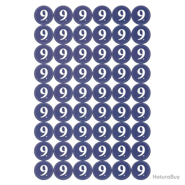 Pastilles autocollantes "9" pour cartouches de chasse - 54 pcs