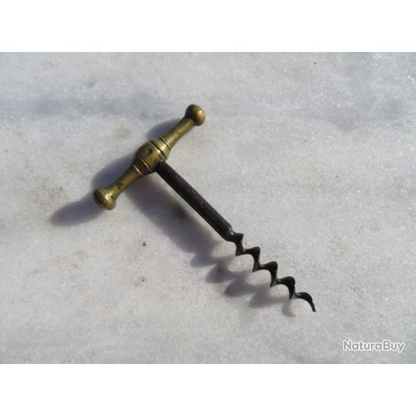 Ancien tire-bouchon de poche  tige  spirale en acier avec poigne en Bronze - FRANCE (XIX)