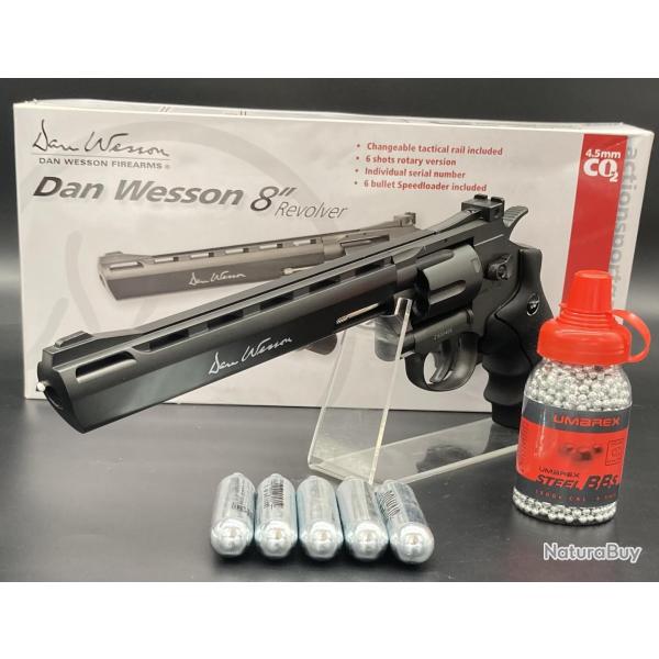 Pack R�plique Airgun Dan Wesson 8" pouces + 5X Capsules CO2 + 1500 Billes acier 4,5mm