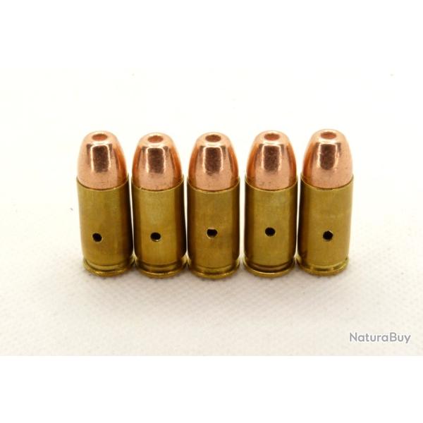 Lot 5 Balles neutraliss de 9mm parabellum Luger 9x19mm Hollow-point pour dcoration INERTE NEUTRA