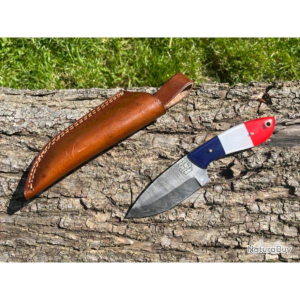 Couteau � depecer/bushcraft damas forg� LLF 20cm �dition patriote