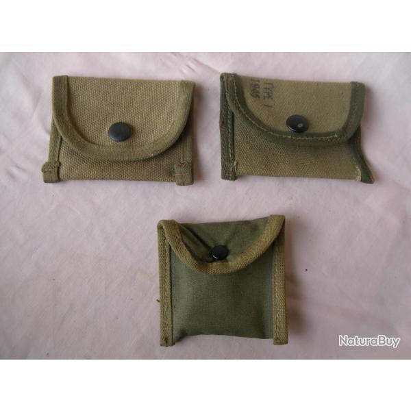 WW2 US LOT DE 3 PETITES POCHETTES TOILE  MILITAIRES AM�RICAINES POUR KIT NETTOYAGES ARMES 1943/1945