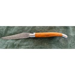SUBLIME LAGUIOLE MANCHE GALB&Eacute; BOIS DE FER LAME DAMAS FABRICATION FRAN&Ccedil;AISE