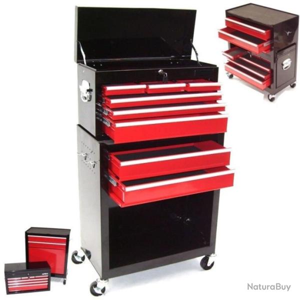 Chariot � 8 outils Servante d'atelier rouge coffre malle rangement amovible