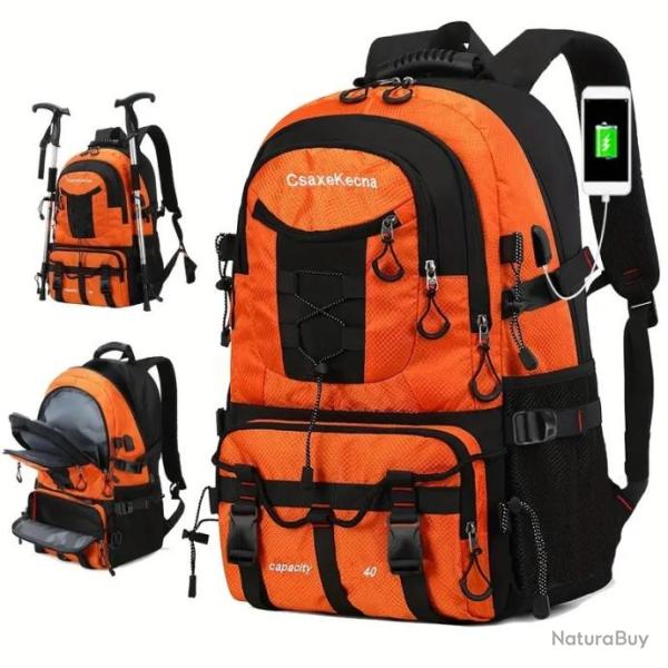 Sac � Dos Randonn�e Etanche 40L avec port USB pour Camping l'Escalade les Aventures Plein Air Orange