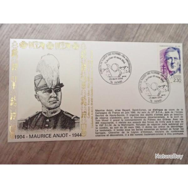 Enveloppe Premier Jour 50�me anniversaire du Maquis des Gli�res Maurice ANJOT (1/2)